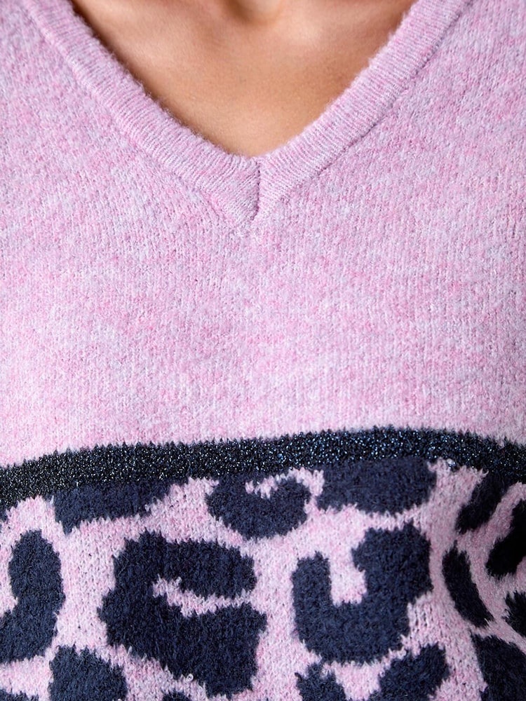 Roman Purple Petite Animal Colourblock Stretch Jumper - Image 5 of 5