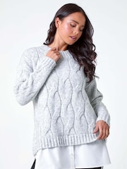 Roman Grey Contrast Hem Cableknit Jumper - Image 1 of 5