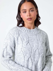 Roman Grey Contrast Hem Cableknit Jumper - Image 4 of 5