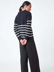 Roman Black Stripe Print Collared Knit Jumper - Image 3 of 5