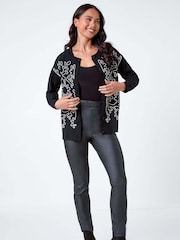 Roman Black Floral Button Through Cardigan - Image 2 of 5