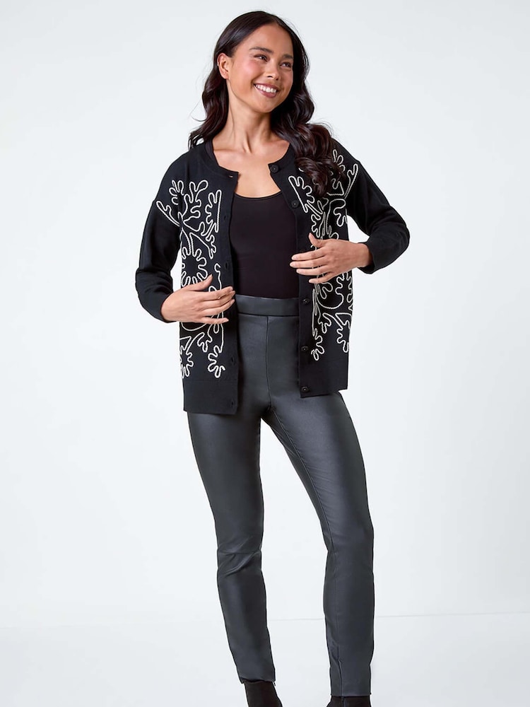 Roman Black Floral Button Through Cardigan - Image 2 of 5