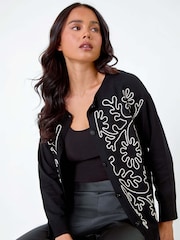 Roman Black Floral Button Through Cardigan - Image 4 of 5