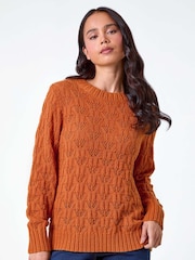 Roman Orange Petite Crochet Knit Jumper - Image 1 of 5