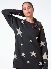 Roman Black Petite Metallic Star Print Jumper - Image 1 of 5