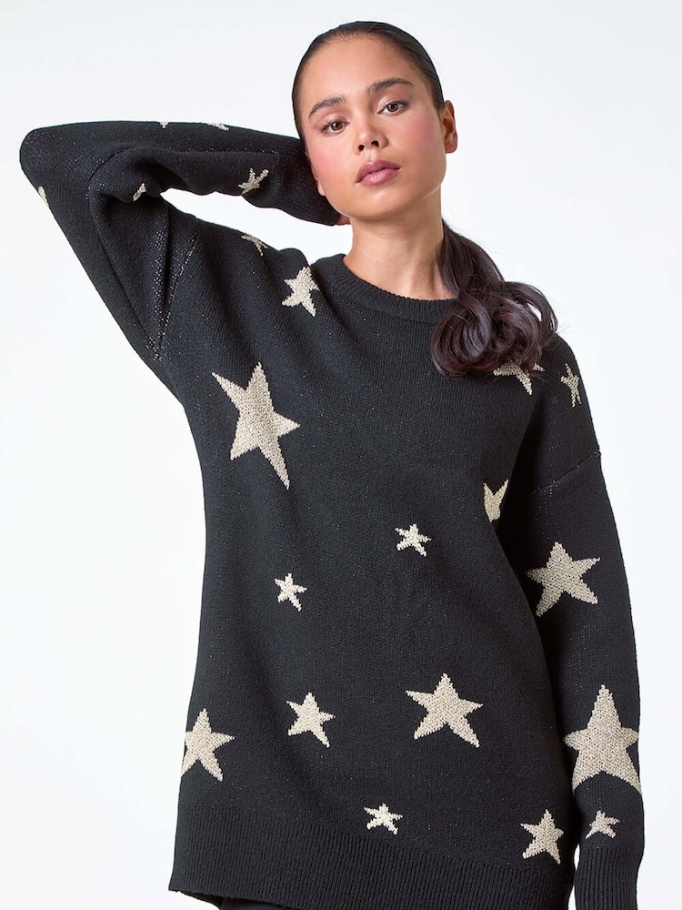 Roman Black Petite Metallic Star Print Jumper - Image 1 of 5