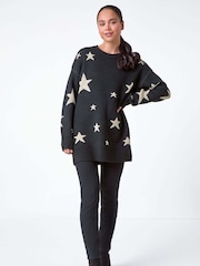 Roman Black Petite Metallic Star Print Jumper - Image 2 of 5