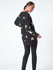 Roman Black Petite Metallic Star Print Jumper - Image 3 of 5