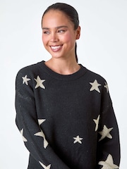 Roman Black Petite Metallic Star Print Jumper - Image 4 of 5