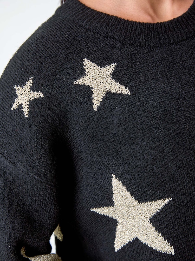 Roman Black Petite Metallic Star Print Jumper - Image 5 of 5