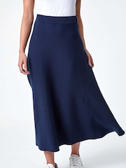 Roman Blue Stretch Waist Knit Midi Skirt - Image 1 of 5