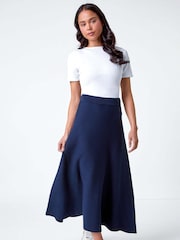 Roman Blue Stretch Waist Knit Midi Skirt - Image 2 of 5