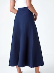 Roman Blue Stretch Waist Knit Midi Skirt - Image 3 of 5