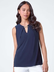 Roman Blue Petite Chain Trim Stretch Top - Image 1 of 5