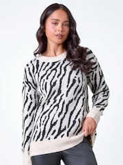 Roman Natural Zebra Print Knit Jumper - Image 1 of 6