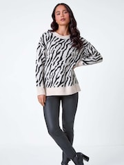 Roman Natural Zebra Print Knit Jumper - Image 3 of 6
