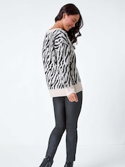 Roman Natural Zebra Print Knit Jumper - Image 4 of 6