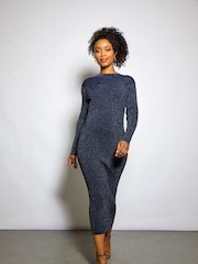 Roman Blue Shimmer Ribbed Knit Bodycon Dress - Image 1 of 3