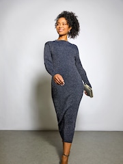 Roman Blue Shimmer Ribbed Knit Bodycon Dress - Image 2 of 3