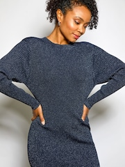 Roman Blue Shimmer Ribbed Knit Bodycon Dress - Image 3 of 3