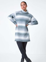 Roman Grey Petite Space Dye Roll Neck Longline Jumper - Image 2 of 5
