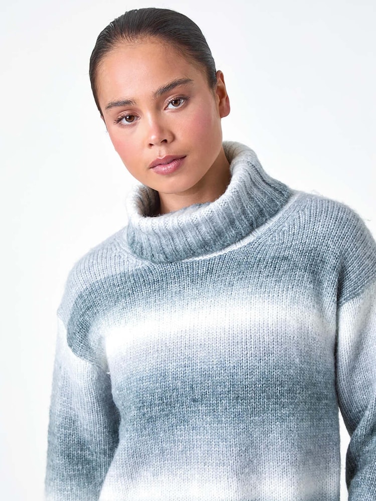 Roman Grey Petite Space Dye Roll Neck Longline Jumper - Image 4 of 5