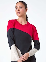 Roman Red Colour Block Fine Knit Jumper - Image 1 of 5