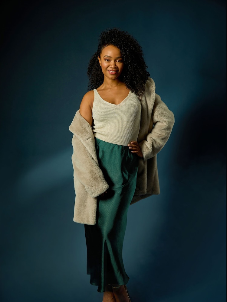 Roman Natural Petite Longline Faux Fur Coat - Image 1 of 7