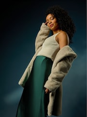 Roman Natural Petite Longline Faux Fur Coat - Image 2 of 7
