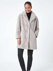 Roman Natural Petite Longline Faux Fur Coat - Image 4 of 7