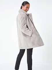 Roman Natural Petite Longline Faux Fur Coat - Image 5 of 7