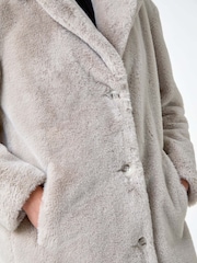 Roman Natural Petite Longline Faux Fur Coat - Image 7 of 7