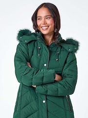 Roman Green Petite Faux Fur Hood Puffer Coat - Image 1 of 5