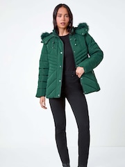 Roman Green Petite Faux Fur Hood Puffer Coat - Image 2 of 5