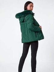 Roman Green Petite Faux Fur Hood Puffer Coat - Image 3 of 5