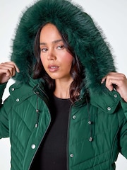 Roman Green Petite Faux Fur Hood Puffer Coat - Image 4 of 5