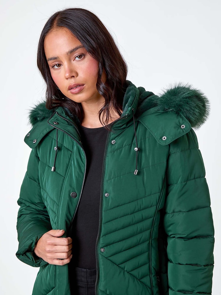 Roman Green Petite Faux Fur Hood Puffer Coat - Image 5 of 5