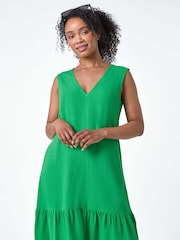 Roman Green Petite Sleeveless Plain Frill Hem Dress - Image 1 of 5