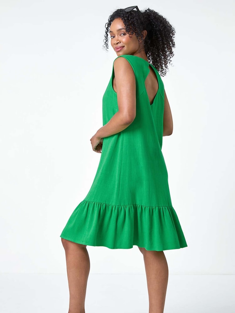 green frill hem dress Jackie Wide Ruffle Hem Pinafore Dress Forest Green main image 0