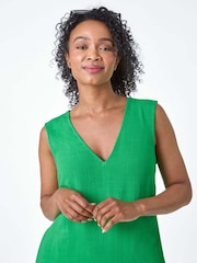 Roman Green Petite Sleeveless Plain Frill Hem Dress - Image 4 of 5
