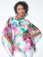 Roman Pink Petite Floral Print Overlay Top - Image 1 of 5