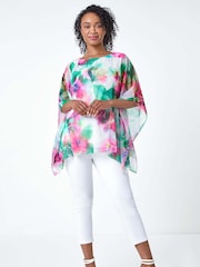 Roman Pink Petite Floral Print Overlay Top - Image 2 of 5