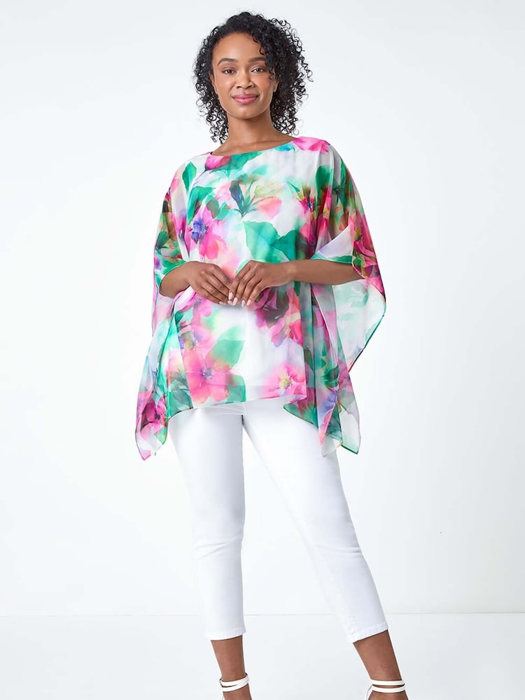 Roman Pink Petite Floral Print Overlay Top - Image 2 of 5