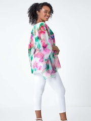 Roman Pink Petite Floral Print Overlay Top - Image 3 of 5