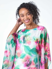 Roman Pink Petite Floral Print Overlay Top - Image 4 of 5