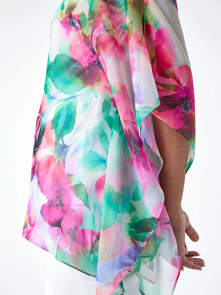 Roman Pink Petite Floral Print Overlay Top - Image 5 of 5