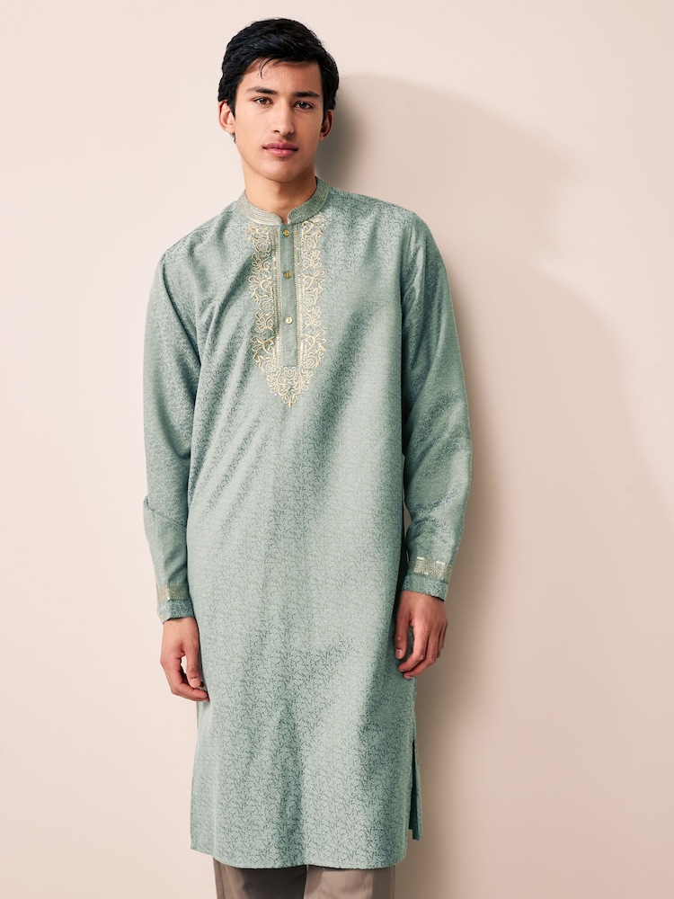 Grün - Länger geschnittenes Kurta-Hemd - Image 1 of 9