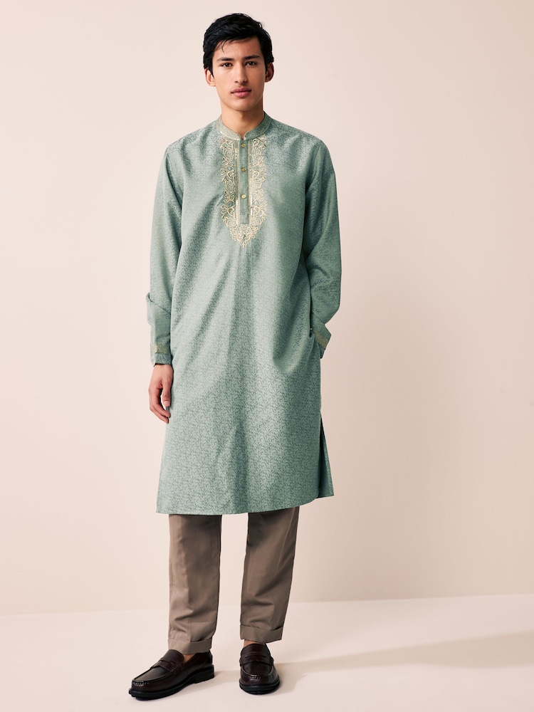 Grün - Länger geschnittenes Kurta-Hemd - Image 2 of 9