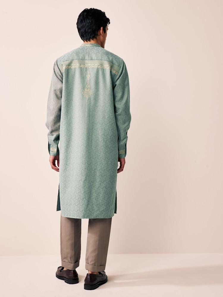 Grün - Länger geschnittenes Kurta-Hemd - Image 3 of 9