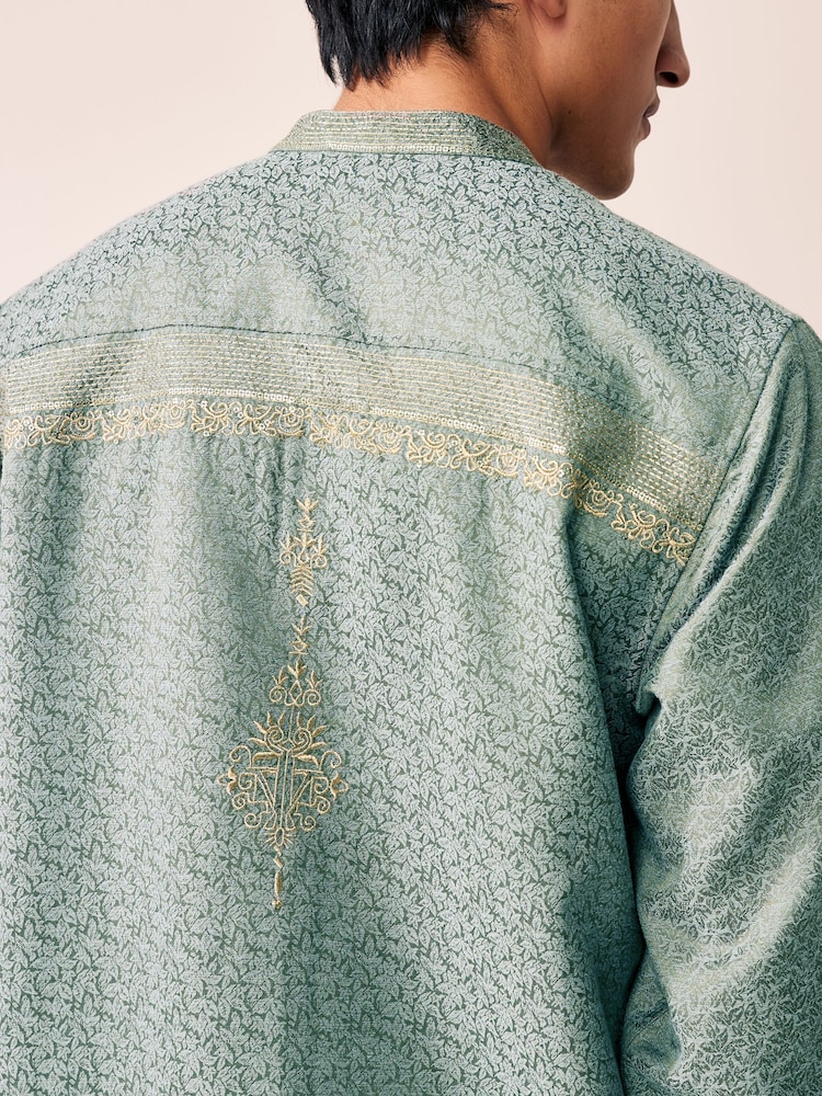 Grün - Länger geschnittenes Kurta-Hemd - Image 4 of 9